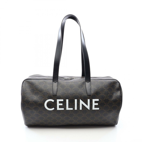 CELINE Triomphe Duffle 肩波士頓包，帆布皮革，黑色/棕色，二手