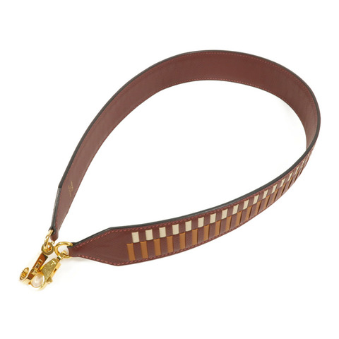 HERMES Epsom皮革Strap 70cm肩背帶Bordeaux/Gold/Craie