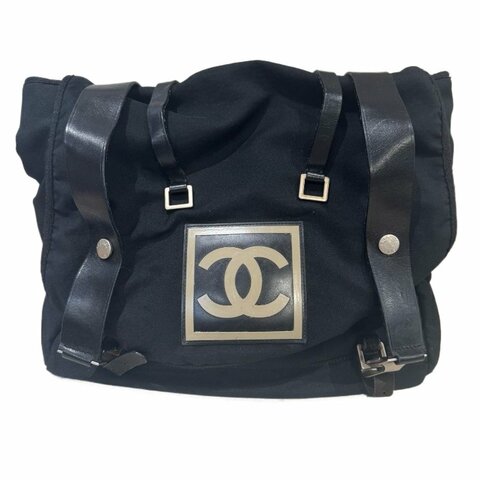 Chanel香奈兒運動方標帆布雙肩包