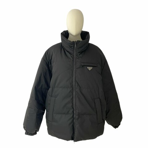 PRADA 普拉達 Re-Nylon立領羽絨外套 尼龍 黑色 銀釦 L