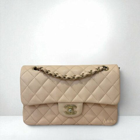 JS1527-CHANEL 奶茶色荔枝皮金釦COCO23A01113