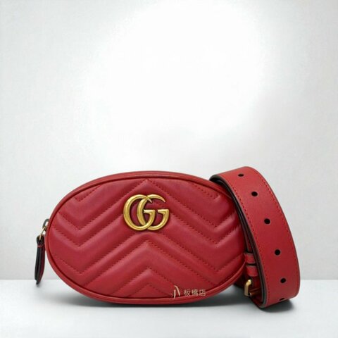 JS1538-GUCCI 紅牛皮GG Marmont系列腰包476434