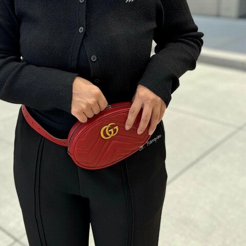 JS1538-GUCCI 紅牛皮GG Marmont系列腰包476434