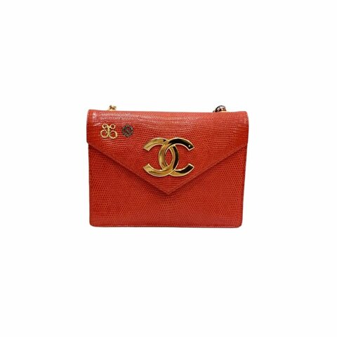 Chanel香奈兒紅金大雙C特殊皮信封鏈條包