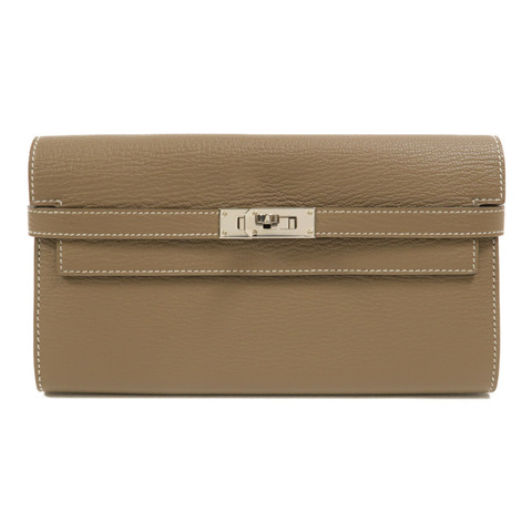 HERMES Chevre皮革Kelly Wallet長錢包Etoupe