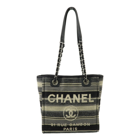 CHANEL 帆布Deauville Tote Small鏈帶手挽袋