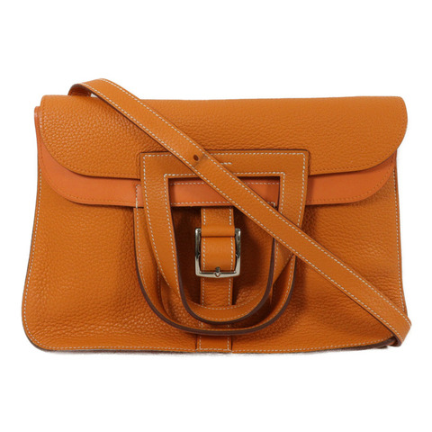 HERMES Clemence皮革Halzan 31手挽肩背兩用袋Orange