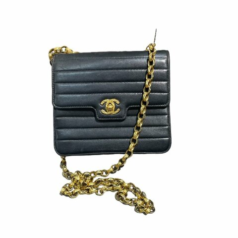 Chanel香奈兒條紋雙C 扣方胖子雕花鏈條包