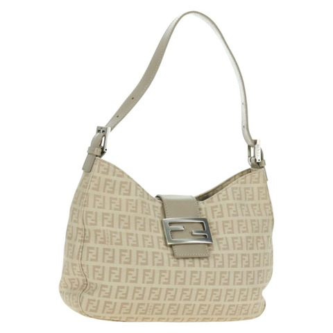 FENDI Zucchino帆布Mamma Baguette單肩包 米色 銀色 正品 ki6644SAV