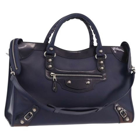 BALENCIAGA 巨型城市包 皮革 兩用 海軍藍 281770 正品 ep14879SAM