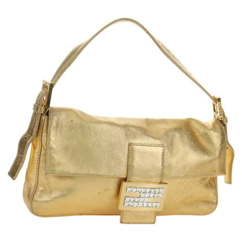 FENDI Mamma Baguette 肩背包 皮革 金色 正品 am11909SM