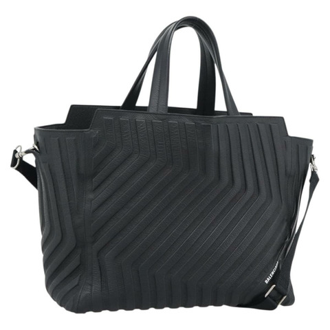 BALENCIAGA 汽車手提包 皮革 2way 黑色銀色 679461 Auth mr2586V