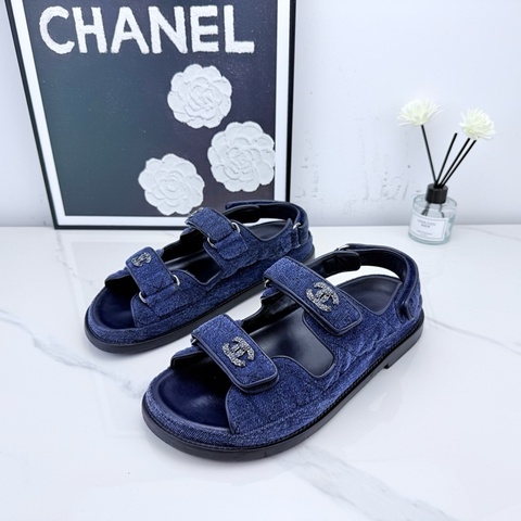 chanel香奈兒 牛仔魔術貼涼鞋 37碼