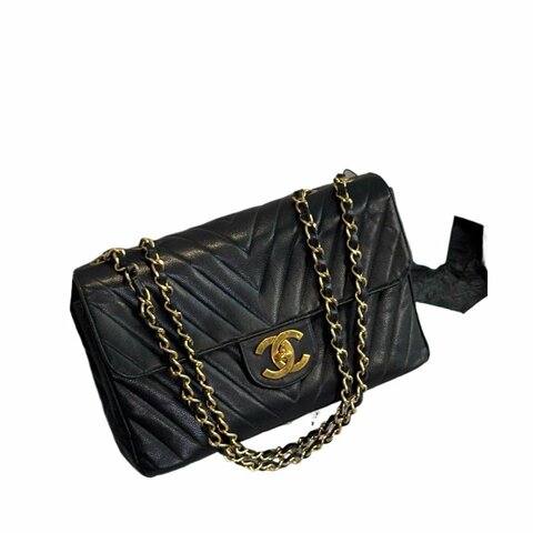 Chanel香奈兒魚子醬雙C扣V紋鏈條包