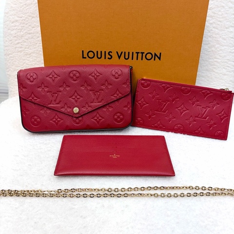 LV紅牛皮壓紋Pochette Felicie 三合一信封鍊包M64065