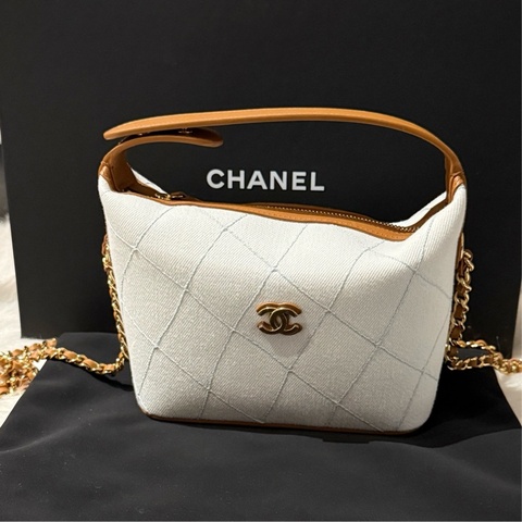 Chanel 香奈兒 26m 飯盒包 牛仔拼棕色手提包 單肩包斜背包