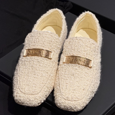Chanel香奈兒 白金粗花呢樂福鞋36碼 附件塵袋