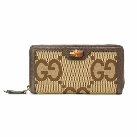 Gucci Diana Jumbo GG竹節牛皮飾邊拉鍊長夾(658634-烏木)