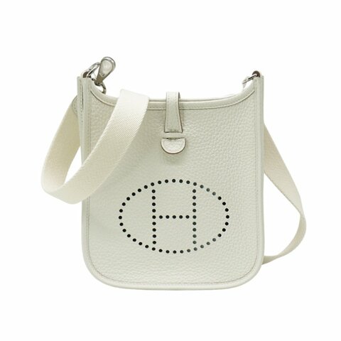 Hermes 展示品 Mini Evelyne TC牛皮金釦斜背包 -16cm(白)
