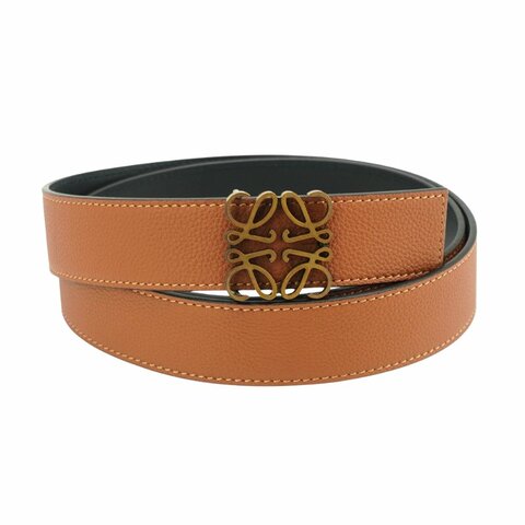 Loewe Anagram 粒紋牛皮仿舊金釦雙面用腰帶/皮帶(焦糖/黑)