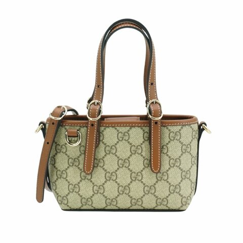 Gucci GG Emblem 帆布迷你手提/斜背包(855491-米/棕 )