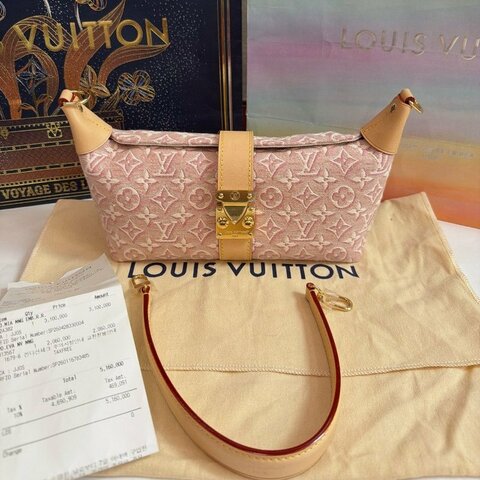 近新品 路易威登/Louis Vuitton Pochette Mia 粉色牛仔飯盒包 芯片款