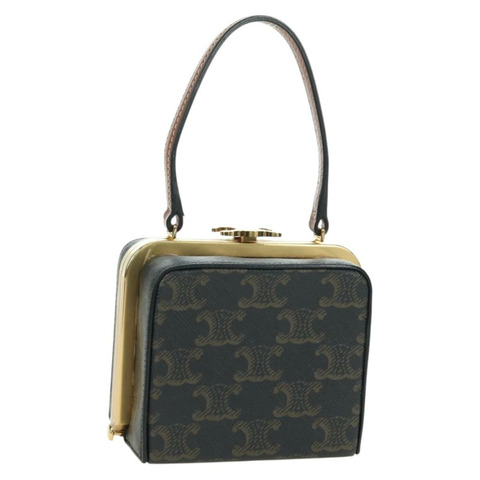 CELINE Triomphe Macadam 帆布迷你化妝箱 PVC 皮革 黑色 正品 179589M