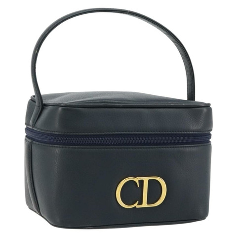 Christian Dior Vanity 手提包，真皮，海軍藍，金色，正品，貨號 182020A
