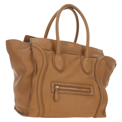 CELINE Luggage Micro Shopper 手提包，米色金色皮革，正品 am11775V