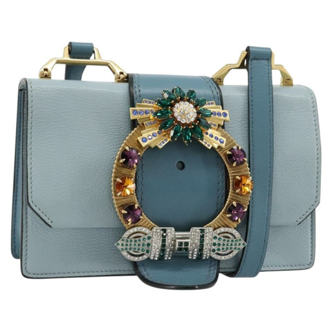 Miu Miu 淺藍色金色皮革單肩包，正品編號 183635M