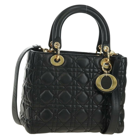 Christian Dior Lady Dior 手提包 羊皮 兩用 黑色 金色 正品 BA13408V