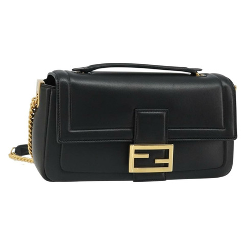 FENDI 法國包鏈條單肩包 皮革 黑色 金色 正品 yk20513SAV