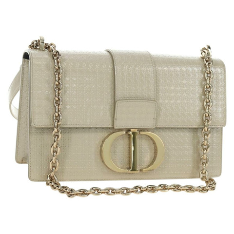 Christian Dior Montaigne 鏈條包 漆皮 米色 金 正品 ar13976V