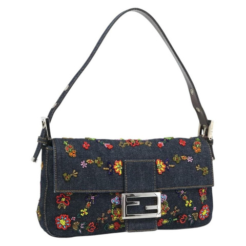 FENDI 牛仔布串珠 Mamma Baguette 單肩包 多色 藍色 正品 yk20706SAM