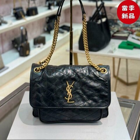⏰全新品特賣 專櫃10萬4千4🌺Saint Laurent 633184 YSL 中款復古小牛皮Niki 包 黑色金鏈