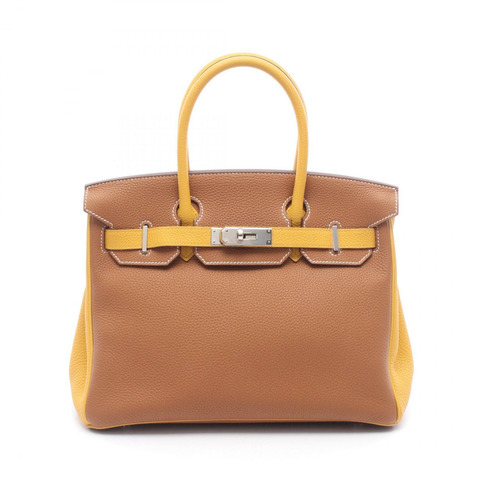 愛馬仕 Birkin 30 手提包，Togo 皮革，棕色、黃色、金色，二手，女士，D SHW