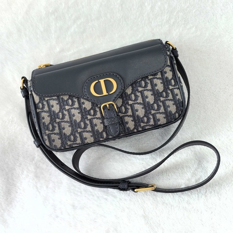 迪奧/Dior 小號 30 Montaigne Pocket 手袋郵差包 斜背包 藍色 Oblique 印花面料拼光滑牛皮革