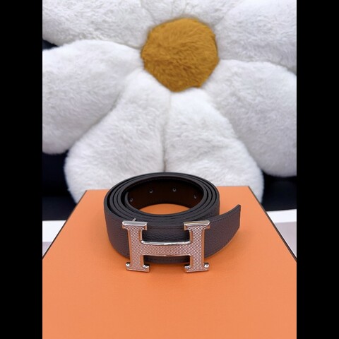 hermes 愛馬仕 雕紋雙面腰帶 金色平滑扣 灰/黑色 男款 寬3.2cm
