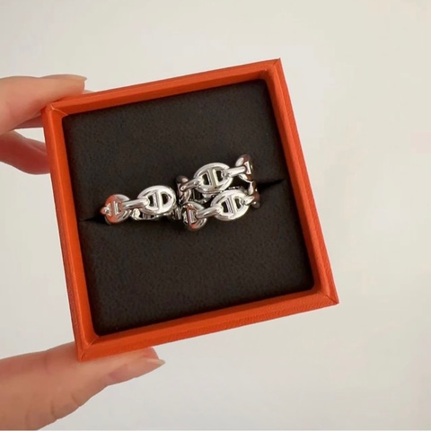 💖Hermes 純銀 雙排 豬鼻 戒指💖 55號 全新