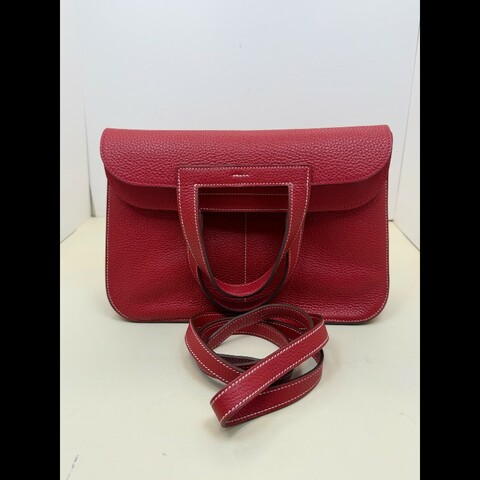 Hermès 愛馬仕 T刻 Halzan31 國旗紅銀扣 TC皮 斜挎包