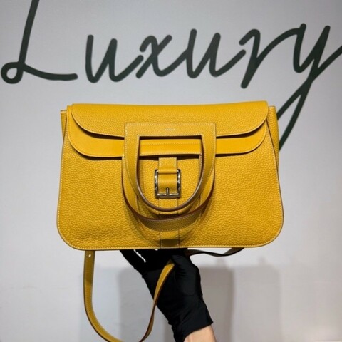 HERMÈS 🐎愛馬仕 Halzan 31 哈喇子 琥珀黃 銀扣 TC皮 99新。