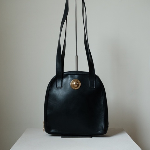 CELINE Vintage 1980s  絕版稀有 墨藍box小牛皮 鍍金星球包