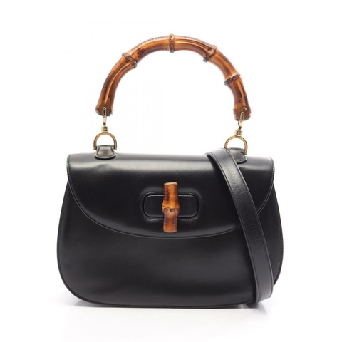 GUCCI 舊款 Gucci 竹節單肩斜背包 黑色皮革二手女款