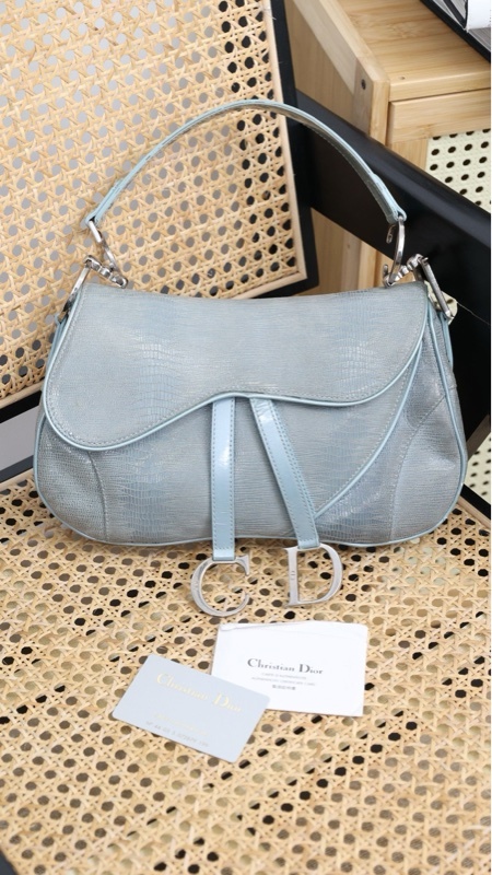 Dior Double Saddle 雾霾蓝马鞍包单肩包