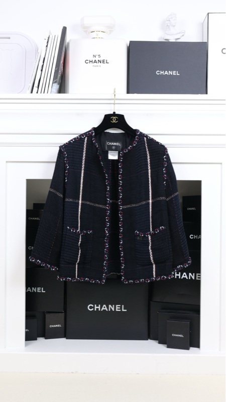 Chanel 07年度假系列秀款深蓝色红白滚边上衣外套