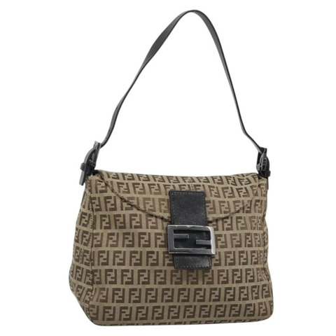 FENDI Zucchino帆布Mamma Baguette包 米色 銀色 8BR004 正品 ep15424V
