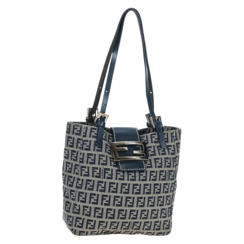 FENDI Zucchino帆布Mamma Baguette手袋 海軍藍 銀色 正品 192983V