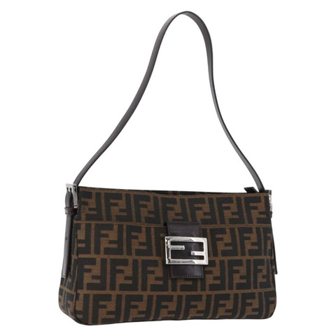 FENDI Zucca帆布Mamma Baguette單肩包 黑色棕色 正品 am12180V