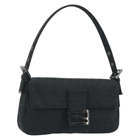 FENDI Zucchino帆布Mamma Baguette單肩包 黑色 8BR000 正品 yk20682SAM