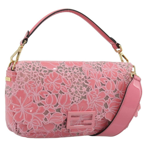 FENDI Flower Mamma Baguette 單肩包 漆皮 2way 粉紅 8BR600 正品 yk20690SAM